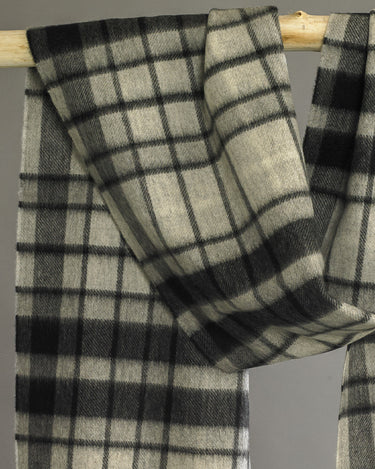 Grey Plaid Wide Cashmere Scarf